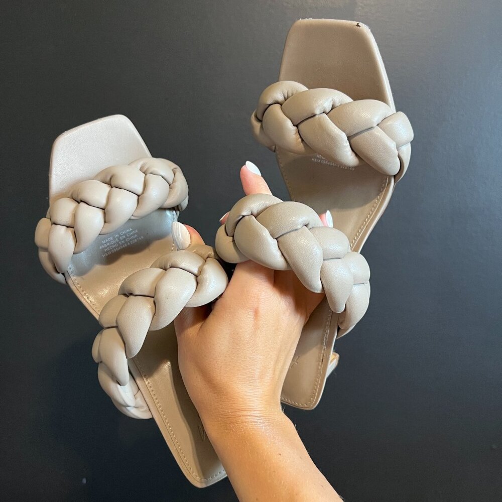 H&M Faux Leather Braided Kitten Heel Sandal